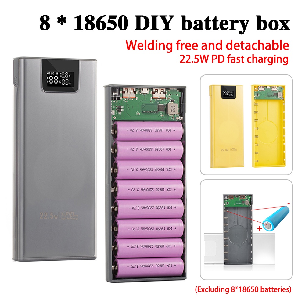 เคสแบตเตอรี่สํารอง 22.5W DIY 8x18650 ชาร์จเร็ว แบบพกพา ไม่มีแบตเตอรี่
