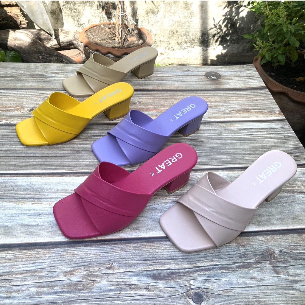 Great-M30 รองเท้าผู้หญิง ไซส์ใหญ่ รองเท้าส้นสูง หนังPU น้ำหนักเบา สินค้าไทยคุณภาพดี ไซส์ 36-45 เท้าอวบควรบวกเพิ่ม1ไซส์