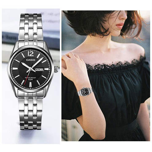 Hot sell!Casio นาฬิกาข้อมือผู้หญิง  รุ่น LTP-1335D-1AV สายสแตนเลส หน้าปัดดำ มั่นใจ ของแท้ 100% ประกันศูนย์ CMG 1 ปีเต็ม