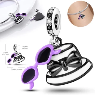 ใหม่ 925 เงินสเตอร์ลิงลูกปัดสีม่วงดอกไม้ Dangle Charm Fit ยี่ห้อสร้อยข้อมือและสร้อยคอเครื่องประดับของขวัญทํา