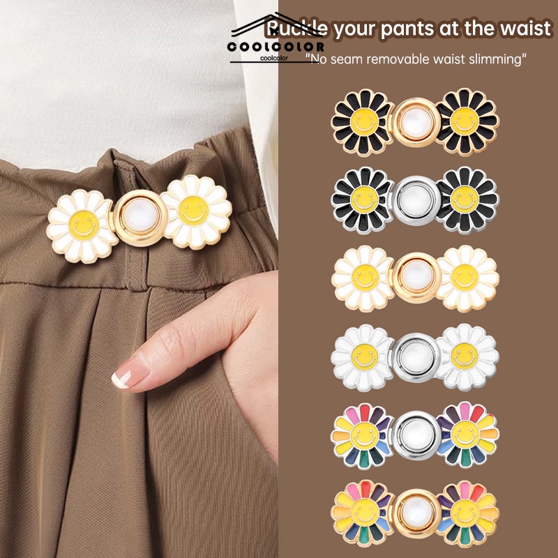 ในไทย💖กระดุมตะขอร่นกางเกงใบหน้ายิ้มแย้มลายดอกไม้เอวแน่นถอดออกได้ปรับได้และใช้งานได้จริง.COD