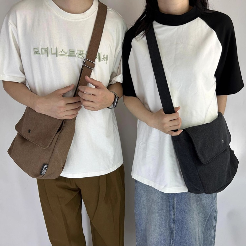 ใหม่ชายรุ่นหญิงสีบริสุทธิ์ความจุขนาดใหญ่กระเป๋าผ้าใบเวอร์ชั่นเกาหลีของวรรณกรรมไหล่ กระเป๋า สายสะพายปรับ สิริ ถุง