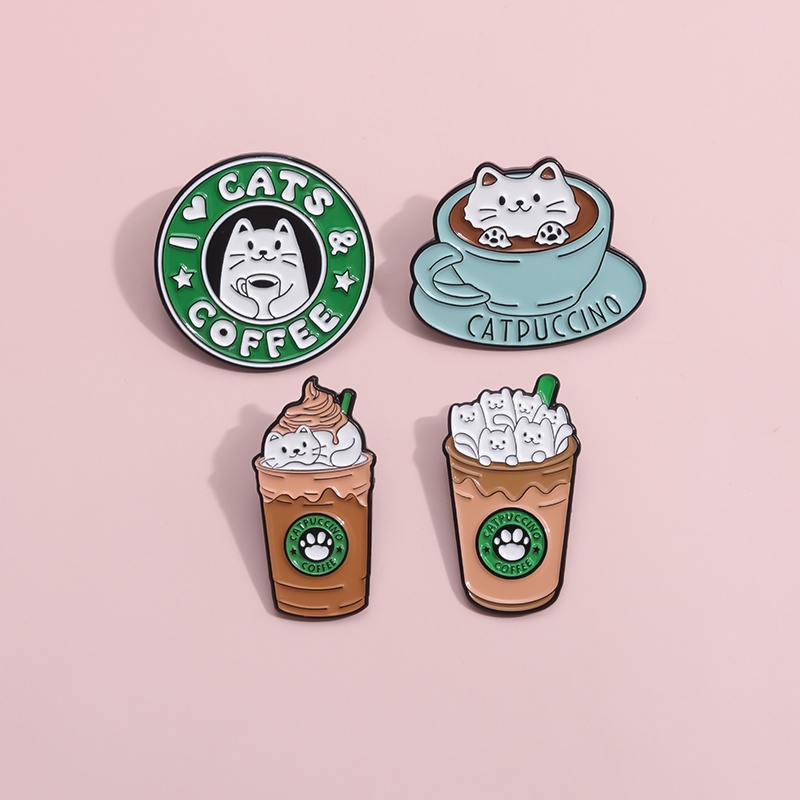 แมวน่ารัก กาแฟ เคลือบ เข็มกลัด การ์ตูนแมว สัตว์ เข็มกลัด กระเป๋าเป้สะพายหลัง เสื้อผ้า เครื่องประดับ ของขวัญสําหรับเด็ก เพื่อน