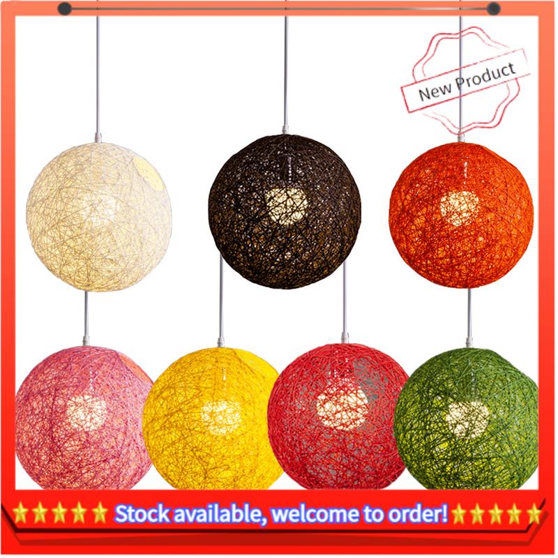 【พร้อมส่ง】โคมไฟระย้า ไม้ไผ่ หวายสาน และปอ ทรงกลม สร้างสรรค์