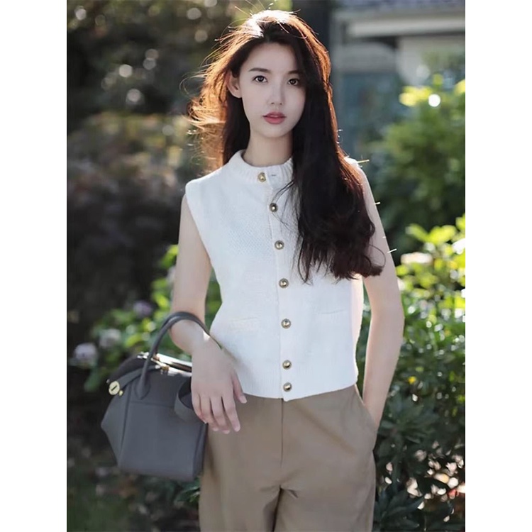 Iceyyijingsa ผู้หญิง ผ้าเรยอน ถัก เสื้อกั๊ก กระดุมลง โครเชต์ เสื้อกล้าม เสื้อกันหนาว เปียก หรูหรา แขนกุด