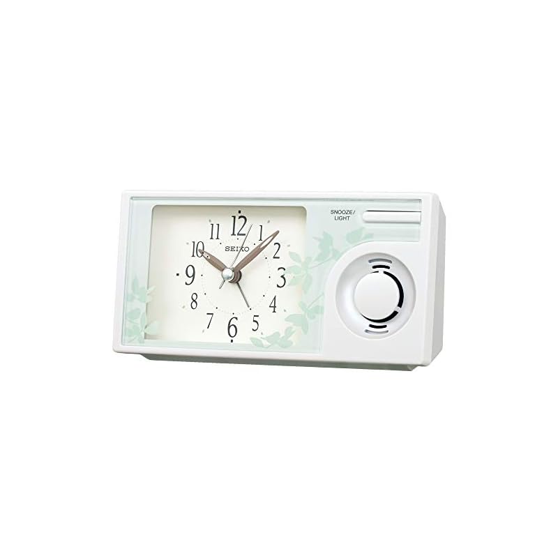 Seiko Clock Alarm Clock White Pearl Body Size: 7.6 x 14.9 x 5.4cm Alarm Clock Analog Nature Sound QM749W