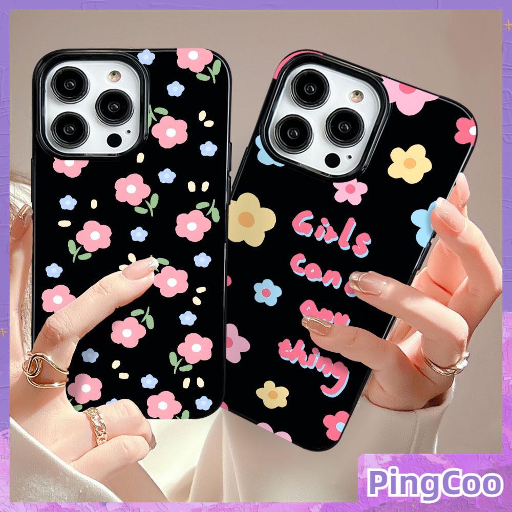 Pingcoo - เข้ากันได้สำหรับ เคส iphone 11 เคสไอโฟน เคสไอโฟน11 กรณีเคลือบเงาสีดำ TPU กรณีลูกอมกันกระแทกกล้องป้องกันที่เรียบง่ายดอกไม้สีชมพูภาษาอังกฤษเข้ากันได้กับ iPhone 14 PRO MAX 13 12 11 PRO MAX XR XS MAX 7 8 PLUS