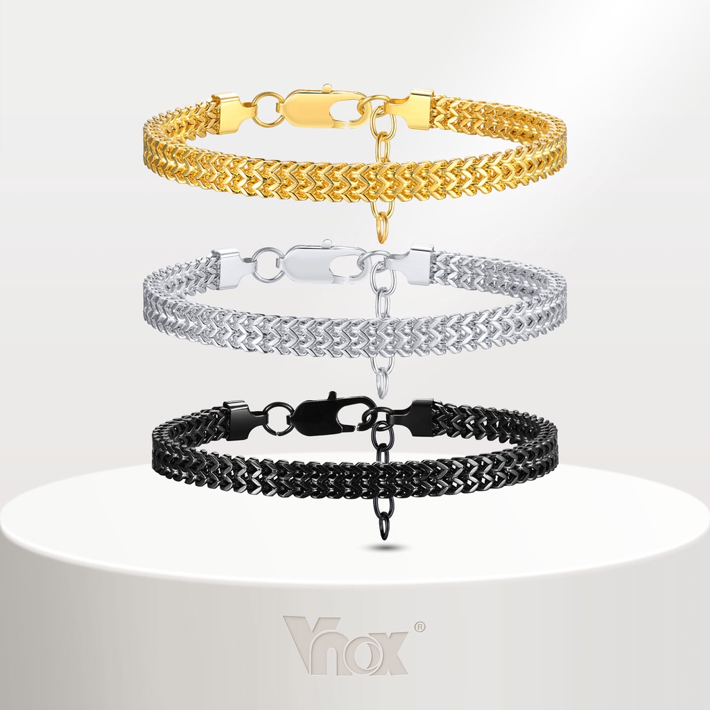 Vnox สร้อยข้อมือโซ่ สเตนเลส สองชั้น ป้องกันอาการแพ้ ของขวัญวันเกิด สําหรับผู้ชาย และผู้หญิง