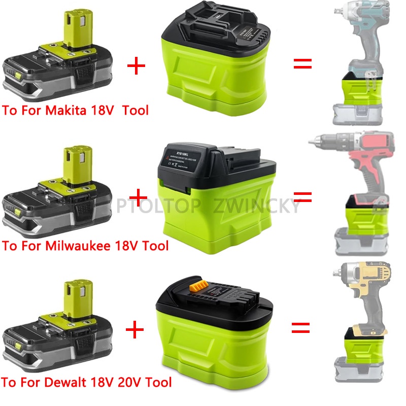 ตัวแปลงอะแดปเตอร์แบตเตอรี่สําหรับ Ryobi 18V แบตเตอรี่แปลงสําหรับ Makita/Dewalt/Milkwaukee 18V 20V Li-ion แบตเตอรี่เครื่องมือใช้