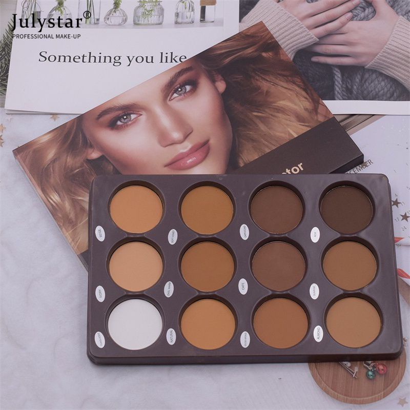 JULYSTAR 12 สีแต่งหน้า Contour Palette แป้ง Repairing Dual-Purpose NATURAL Color