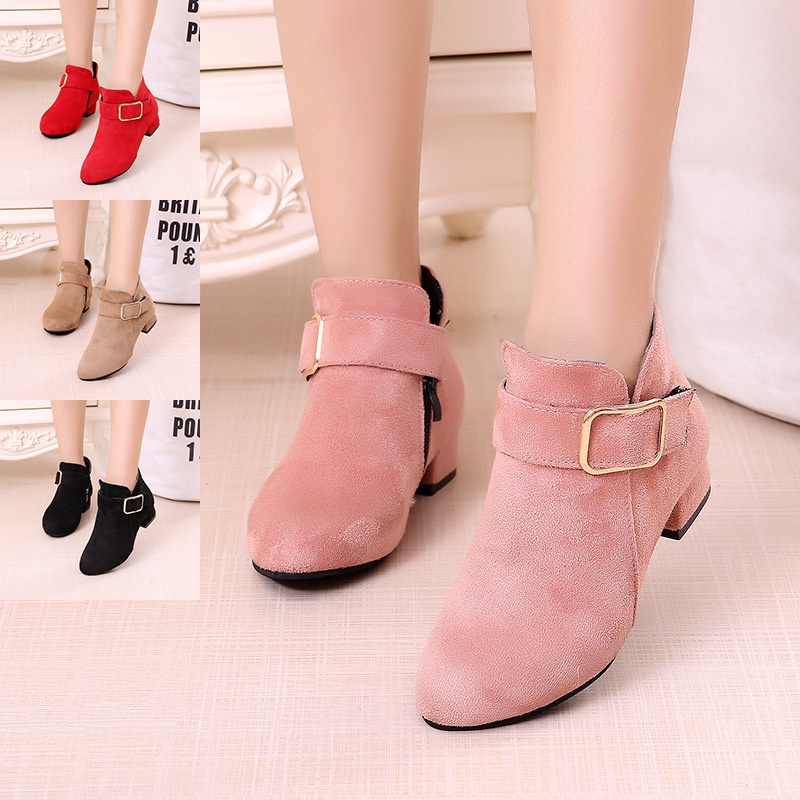 รองเท้าบูทขนแกะ ข้อกลาง สีพื้น แฟชั่นฤดูหนาว สไตล์เกาหลี สําหรับเด็กผู้หญิง