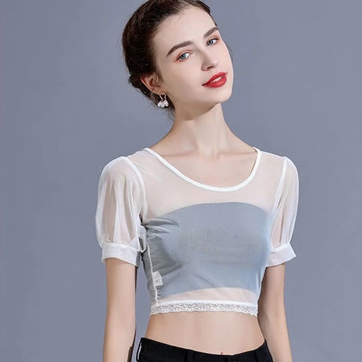 เสื้อเชิ้ตแขนสั้น คอกลม ผ้ากอซ ไนล่อน แต่งลูกไม้ thumbnail 4