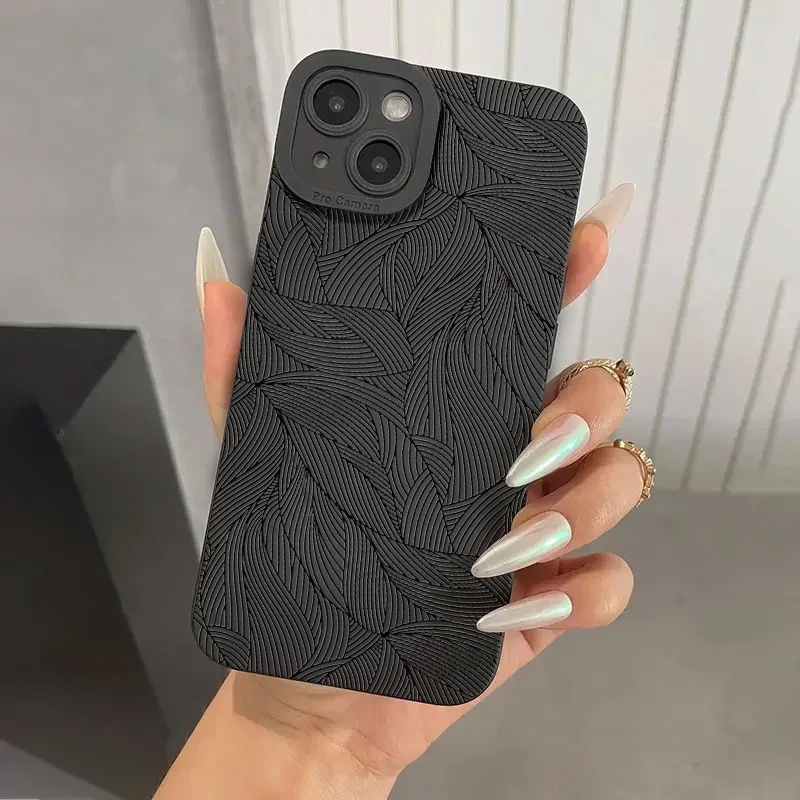 ปลอกสําหรับ iPhone 16 17 11 12 13 14 15 Pro Max 16e XS XR X 12 13 Mini 7 8 Plus 14 15 Plus Art ดอกไม้สีดําสไตล์กราฟิกซิลิโคนอ่อนนุ่มกันกระแทก
