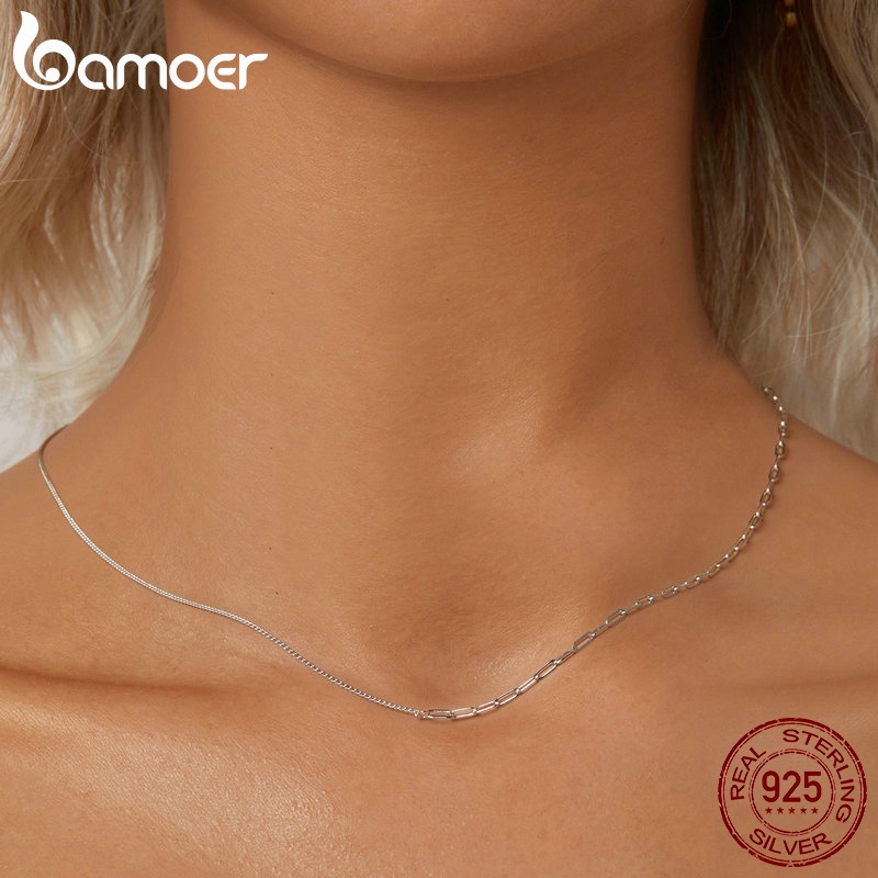 Bamoer สร้อยคอเงินสเตอร์ลิง 925 เครื่องประดับแฟชั่น สําหรับผู้หญิง BSA007
