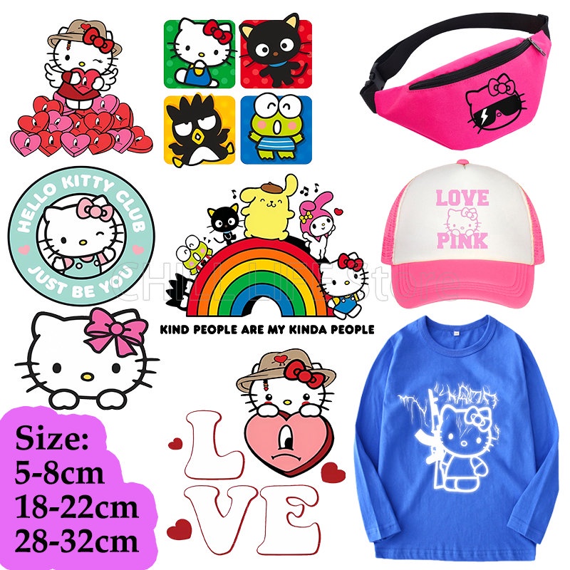 Sanrio แผ่นสติกเกอร์รีดร้อน ลาย Hello Kitty สําหรับตกแต่งเสื้อผ้าเด็ก DIY
