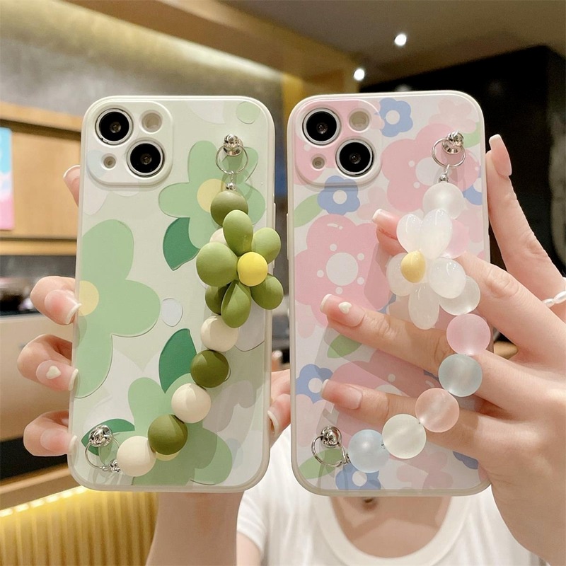 เข้ากันได้สำหรับ Samsung Galaxy S26 S25 S24 S23 S22 Ultra S21 S20 FE S10 S9 Plus INS เวอร์ชั่นเกาหลีทาสีสร้อยข้อมือดอกไม้ผู้หญิงโทรศัพท์มือถือกรณี