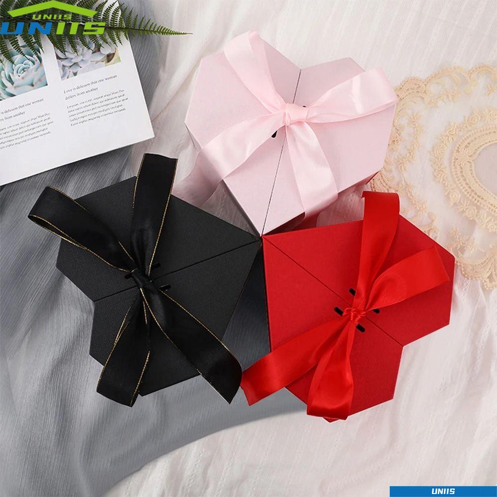 Uniis กล่องบรรจุภัณฑ์ โบว์สองประตู กล่องของขวัญวันวาเลนไทน์ กล่องดอกไม้ รูปหัวใจ ของขวัญวันครบรอบแต่งงาน