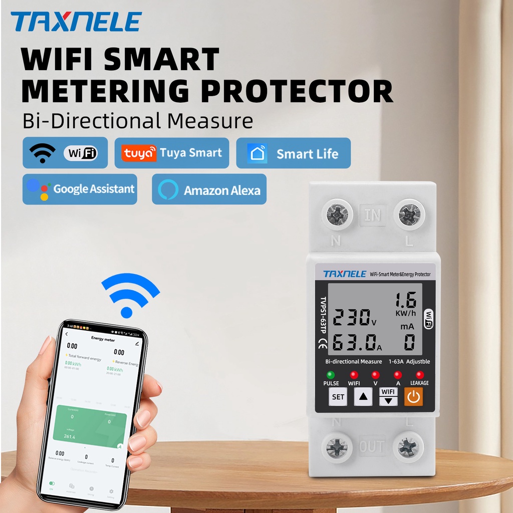 63a TUYA สวิตช์รีเลย์เบรกเกอร์ วงจรอัจฉริยะ WiFi กันไฟรั่ว 80-300V