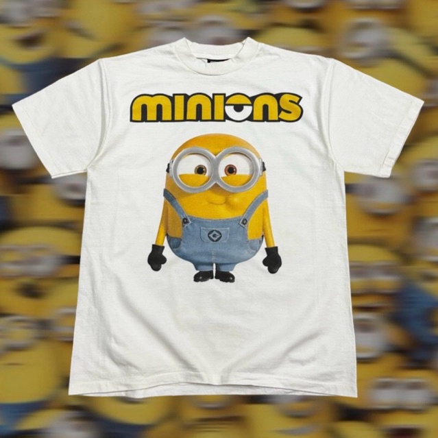 ขายร้อน เสื้อยืดคอฟิตรุ่น Minions สีเฟดขาว #DTG