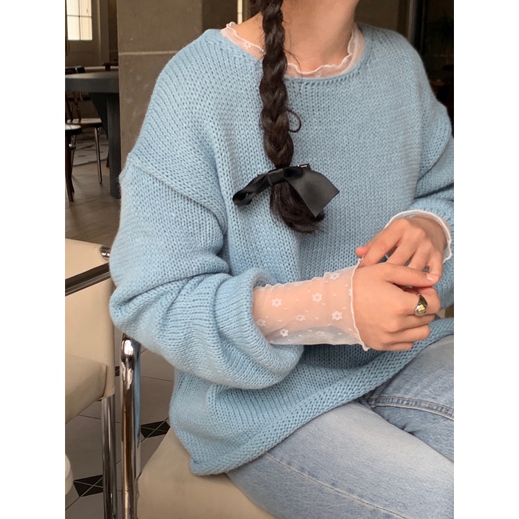 พร้อมส่ง เสื้อยืดแขนยาว คอสูง ผ้าตาข่าย แต่งลูกไม้ ลายดอกไม้ สไตล์เกาหลี แฟชั่นฤดูใบไม้ผลิ สําหรับผู้หญิง - รูปที่ 6