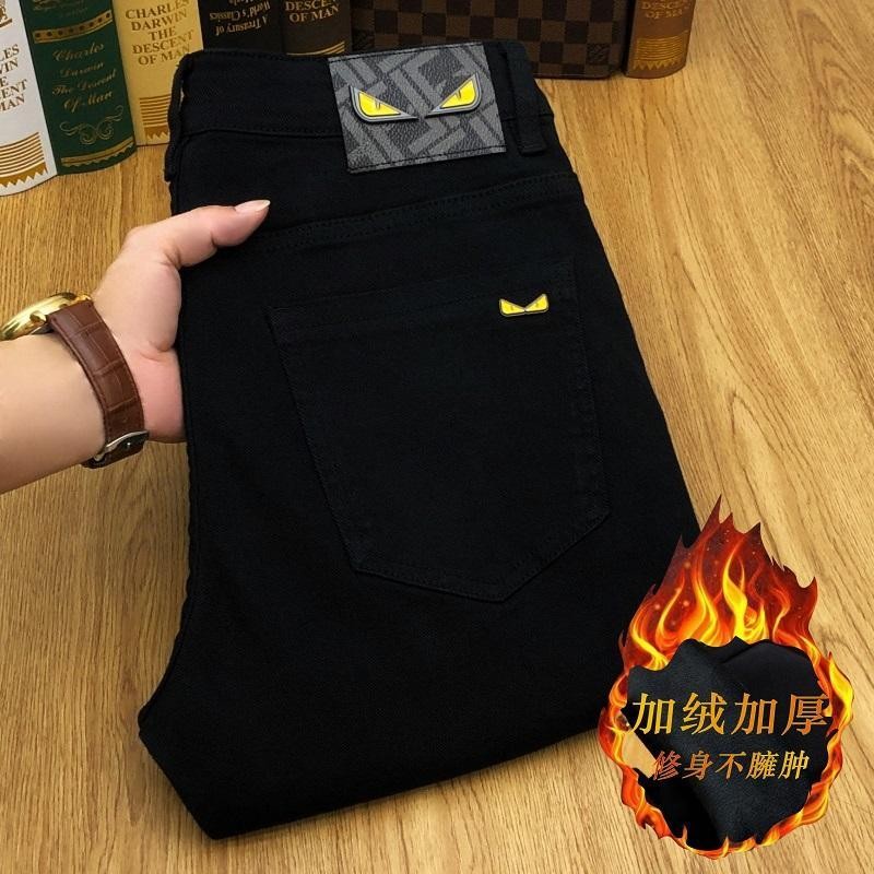 สถานียุโรปฤดูใบไม้ร่วงฤดูหนาวกางเกงยีนส์สีดําผู้ชายปัก High-End Street สวมใส่หรูหรา Casual All-Match Sli