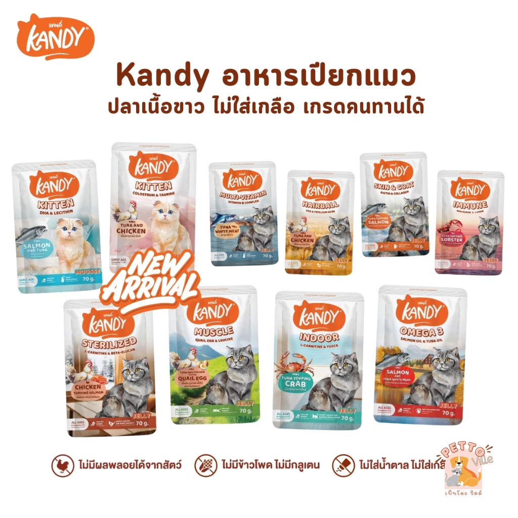 Kandy แคนดี้ อาหารเปียกแมว ไม่ใส่เกลือ ผลิตจากปลาเนื้อขาว ขนาด 70 กรัม