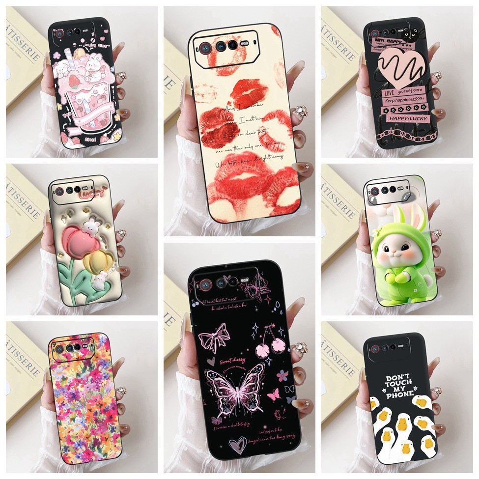 Asus ROG Phone 6 Case Black Aesthetic Cute Cat Fashion Funny Silicone เคสโทรศัพท์กันกระแทก Asus ROG 