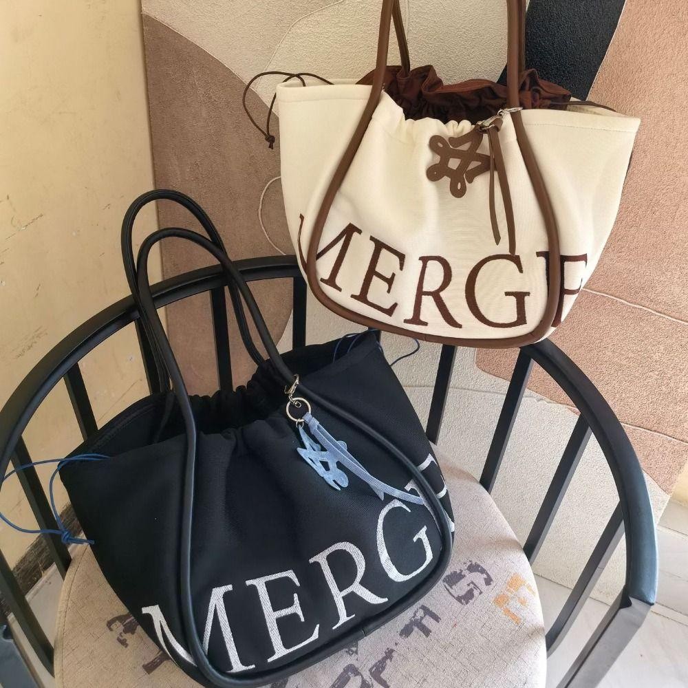 Back2life Letter Canvas Bag, Letter Tote Handbag Drawstring Shoulder Bag, Casual Fashion Thai Portable Cloth Bag Travel
