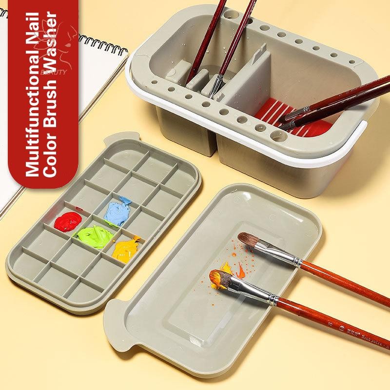[maybeauty] อ่างล้างหน้าแปรงเล็บอเนกประสงค์พร้อมที่วางแปรง Paintbox Palette ศิลปะทําความสะอาดถ้วยสําหรับอุปกรณ์เสริมเล็บพร้อมฝาปิด {TH}