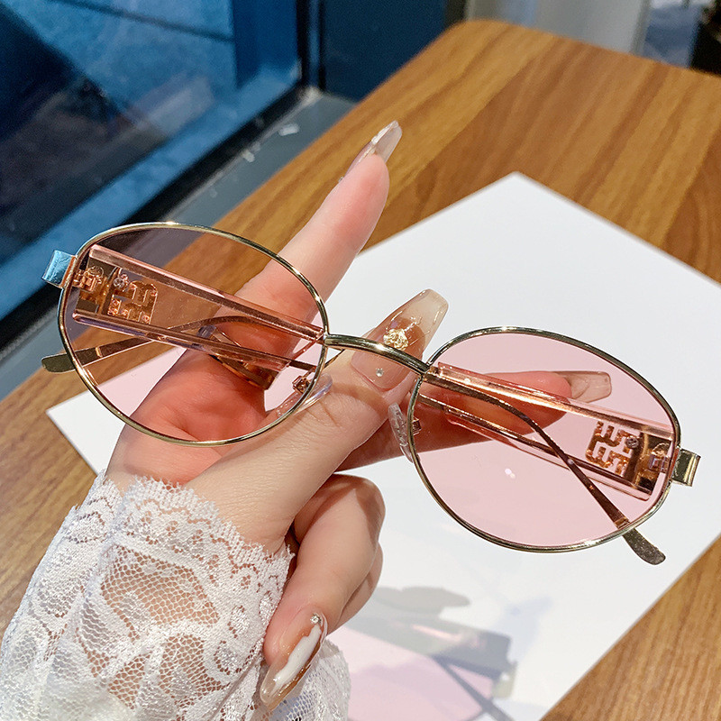 สินค้าพร้อมCOD (San9)แฟชั่น Ulzzang Metal Oval Frame แว่นกันแดดป้องกันรังสียูวีของผู้หญิง - รูปที่ 6