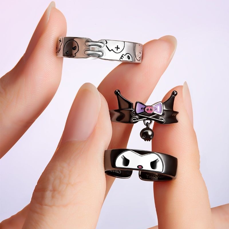 แหวนคู่รุ่น Sanrio Kuromi แหวนผู้ชายและผู้หญิง น่ารัก น่ารัก ของขวัญคริสต์มาส