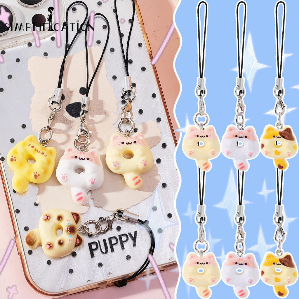2/6 ชิ้น Kawaii 3D Doughnut ลูกแมวโทรศัพท์พวงกุญแจ - เรซิ่น Mini ยาว Tailed จี้แมว - DIY กระเป๋าเป้สะพายหลังตกแต่งของขวัญ
