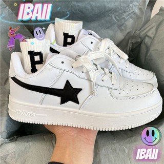 Ibaii.  Ins star รองเท้าผ้าใบลําลอง สีขาว สไตล์เกาหลี เหมาะกับการเล่นกีฬา