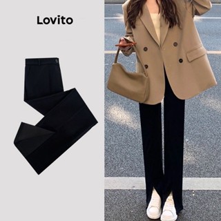 Lovito กางเกงลําลอง ขายาว ผ่าข้าง สําหรับผู้หญิง LNA21261 (สีดํา)