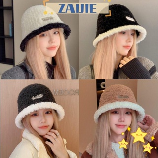 Zaijie24 หมวกบักเก็ต ผ้ากํามะหยี่ขนนิ่ม หนา ให้ความอบอุ่น น้ําหนักเบา แฟชั่นฤดูหนาว สําหรับผู้หญิง