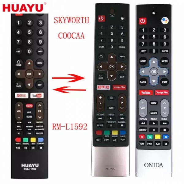 ใหม่สําหรับ Skyworth COOCAA HUAYU RM-L1592 Android Smart TV Remote พร้อม Netflix, YouTube และ Play