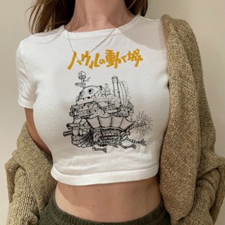 Spirited Away เสื้อครอปท็อป ลายกราฟฟิคมังงะ แฟชั่นเกาหลี 2000s