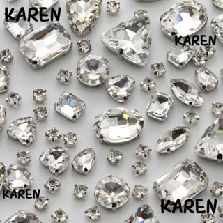 Karen พลอยเทียม คริสตัล ทรงกรงเล็บ สีเงิน คละแบบ สําหรับเย็บติดเสื้อผ้า 130 ชิ้น