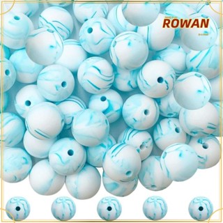 Rowans ลูกปัดยางซิลิโคน ทรงกลม สีขาว สีฟ้า 15 มม. สําหรับทําสร้อยคอ งานฝีมือ DIY