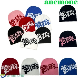 Anemone Skullies หมวกบีนนี่ ผ้าถัก ลายตัวอักษร สไตล์พังก์ ฮิปฮอป สําหรับผู้หญิง และผู้ชาย