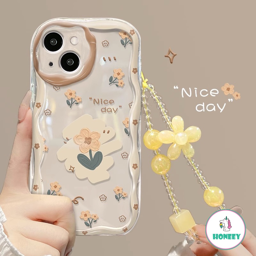 เคสโทรศัพท์มือถือ TPU นิ่ม กันกระแทก ปิดด้านหลัง ลายดอกไม้สีเหลือง สไตล์เรโทร พร้อมสายคล้องมือ สําหรับ iPhone 14 Pro Max 13 11 12 Pro Max Xr Xs 7 8Plus