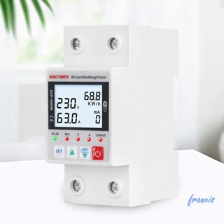 สวิตช์รีเลย์ป้องกันแรงดันไฟฟ้ารั่ว อัจฉริยะ 63A WiFi kWh Meter Smart Life [Francis.th]