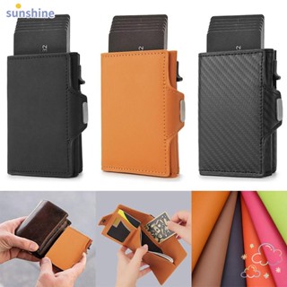 Ssunshine RFID กระเป๋าสตางค์ หนัง PU คาร์บอนไฟเบอร์ กันขโมย พร้อมคลิปหนีบเงิน สําหรับผู้ชาย และผู้หญิง 2023