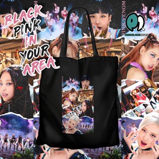 Blackpink กระเป๋าผ้าแคนวาส ทรงโท้ท สีดํา สําหรับนักเรียน