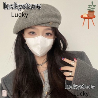 Lucky หมวกเบเร่ต์ ผ้าขนสัตว์ ให้ความอบอุ่น แฟชั่นฤดูหนาว สไตล์ฝรั่งเศส สําหรับผู้หญิง