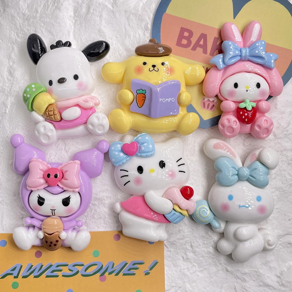 [15 #] Jibbitz Crocs กิ๊บติดผมเรซิ่น ลายการ์ตูน Sanrio 6 แบบ ขนาดใหญ่ แฮนด์เมด diy อุปกรณ์เสริม สําหรับรองเท้า FN