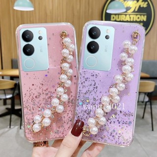 พร้อมส่ง ใหม่ เคสโทรศัพท์มือถือนิ่ม ลายกากเพชร ดาว ท้องฟ้ากลางคืน พร้อมสายคล้องมือ ประดับมุก สําหรับ VIVO V29 5G VIVO V29e V29 Pro Y27 Y78 Y36 5G 4G 2023 V29 5G