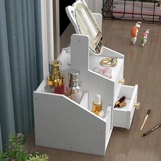 ชั้นเก็บเครื่องสำอาง มีกระจก กระจกแต่งหน้า ชั้นวางของและลิ้นชัก DIY