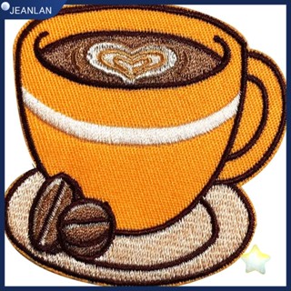 Jeanlan แผ่นสติกเกอร์ผ้าโพลีเอสเตอร์ ปักลาย สําหรับตกแต่งเสื้อผ้า แก้วกาแฟ