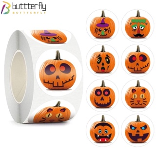 Buttterfly สติกเกอร์ฉลาก ลายฟักทองผีฮาโลวีน ทรงกลม น้ําหนักเบา แฮนด์เมด DIY สําหรับติดบรรจุภัณฑ์ 2 ชิ้น